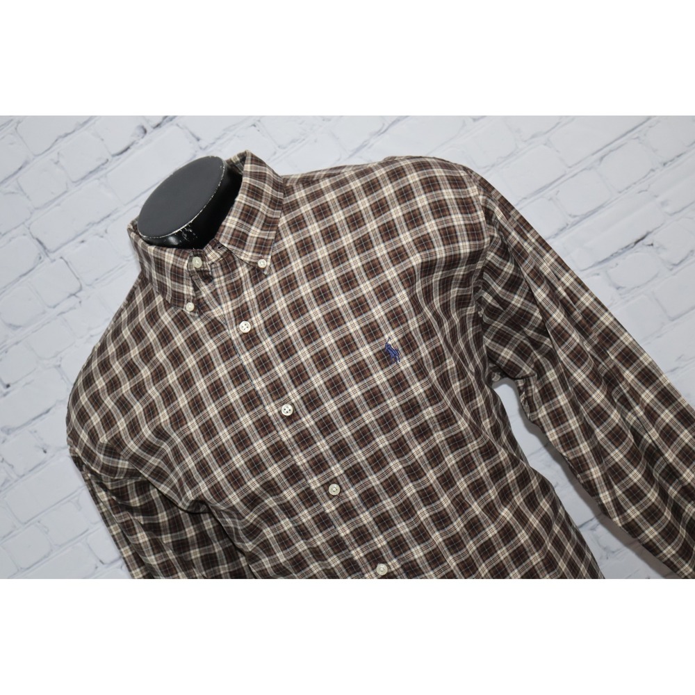 Polo Ralph Lauren Button Down Dress Shirt Mens XXL Brown Plaids Classic Fit